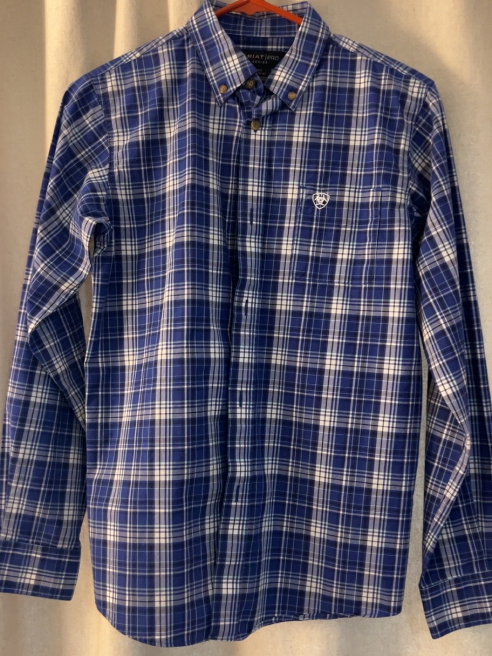 Ariat Navy and White Plaid Button-Down Shirt